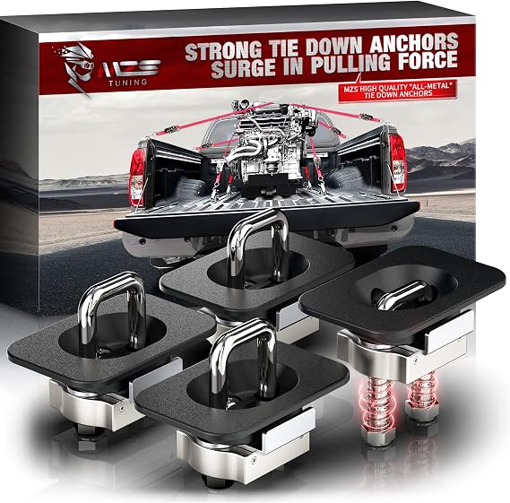MZS Tie Down Anchors, Retractable D-Ring Compatible with 1998-2026 F150 / 2017-2026 F250 & F350 Super Duty / 2017-2026 Raptor - All Metal, Top Side, 4 Pack