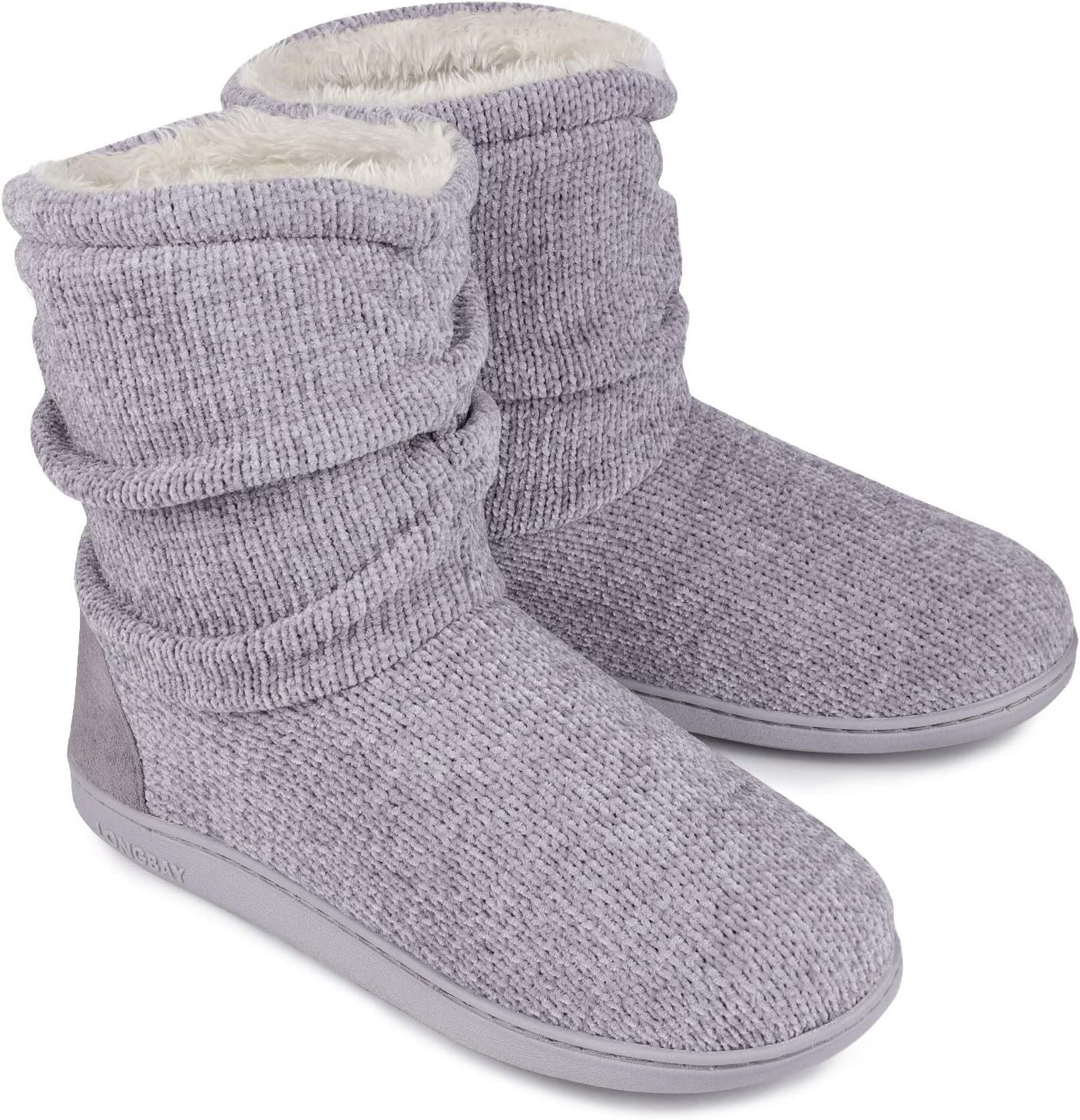 LongBay Women's Warm Slipper Boots Plush Fleece Lining Memory-Foam Cushioning Non-Slip Ladies House Shoes Indoor Outdoor