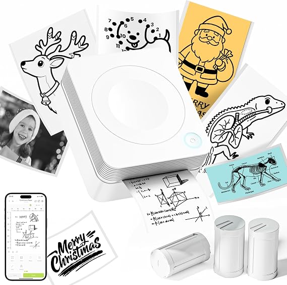Mini Sticker Printer, PM230 Print Pod with 3 Rolls Paper, White