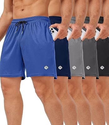 5 Pack Gym Shorts Men 5 Inch Quick Dry Mesh Shorts Men Lightweight Training Athletic Running Shorts with Pockets
