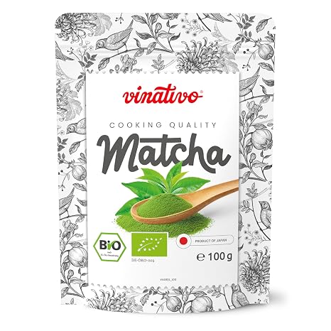 vinativo Organic Matcha Powder for Baking &amp; Cooking (100 g) - Green Tea Powder from Japan in Resealable Bag - Japanese Matcha Tea Powder for Cakes Ice Cream or Desserts