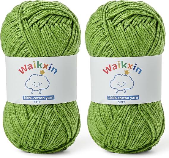 Cotton Yarn for Crocheting - 262.4yds / 3.52oz Baby Yarn for Crocheting Soft - 100% Milk Cotton Yarn 5 Ply Crochet Amigurumi Yarn for Crafts&Puzzle/Socks/Hats(2 Grass Green)