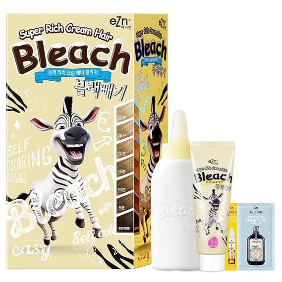 Super Rich Cream Hair Bleach Kit (4.8oz) - Korean Permanent Bleach | Complete Kit with Gloves, Gown & Hair Ampoule, Shampoo for Blonde Tone Results, Conditioning Ingredients and Jojoba Oil