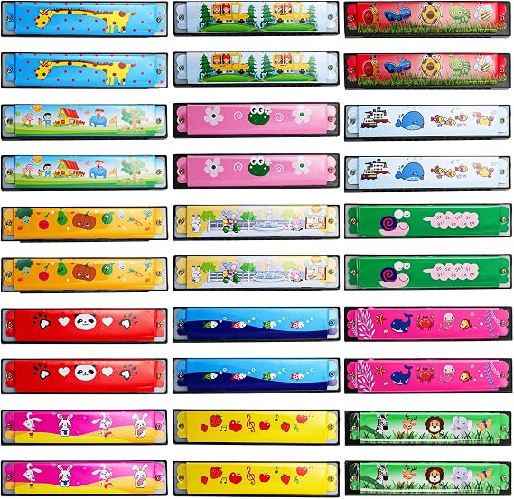 DEAYOU 30 Pcs Cartoon Harmonica with Double Row of 16 Holes, Musical Instrument for Beginners, Adult, Goodie Bags, Party Favors, Birthday, Gifts, 15 Styles