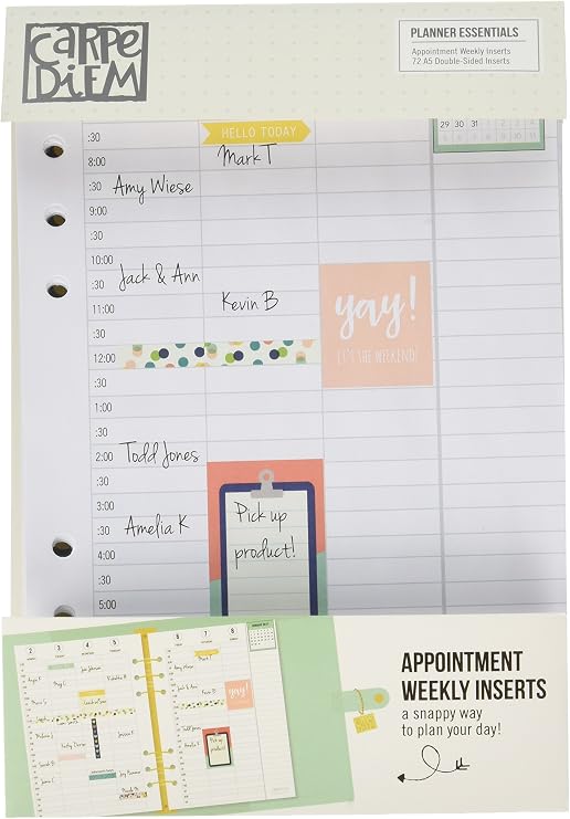 Carpe Diem Appt Planner Essentials Vertical Appointment Weekly Inserts, 21.1 x 14.7 x 1.6 cm, White (4949)