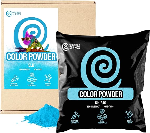Chameleon Colors Blue Gender Reveal Powder, 5 lb Bag,, Easy Cleanup, Non-Toxic, Vibrant Blue Color, Ideal for Pinatas, Balloons, and Gender Reveal Cannons