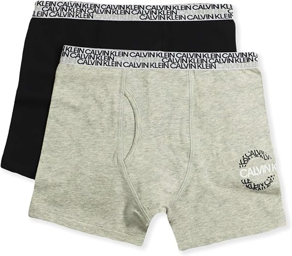Calvin Klein Boys' Little CK Cotton Assorted Boxer Briefs Underwear, 2 Pack-Black Dashes, Castle Rock