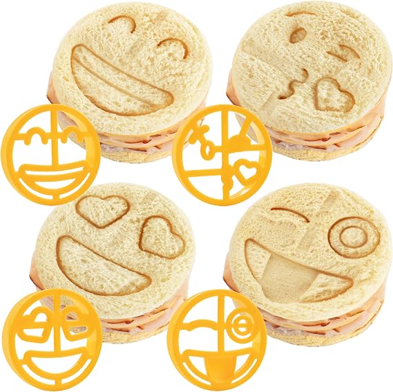 Emoji Sandwich Cutters- 4 pk Set for Back to School Kids Lunch Boxes- Remove Crust on Smiley Face, Heart, Kiss Designs- Easily Fits in Most Bento Boxes- Licensed by Emoji- BPA Free & Dishwasher Safe