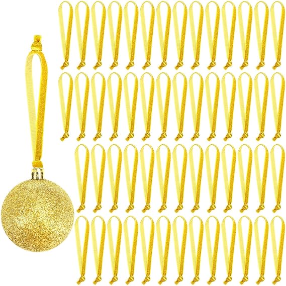 JUNEBRUSHS 120Pcs Ornament Ribbon for Ornament Hanging Christmas Tree Hanging Decorations Gold