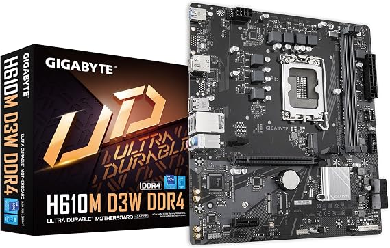 GIGABYTE H610M D3W DDR4 Anakart - 14. Nesil Intel Core CPU'ları, 5+1+1 fazlı VRM, 3200MHz DDR4'e kadar, 1xPCIe 3.0 M.2, 1GbE LAN, USB 3.2 Gen 1'i destekler