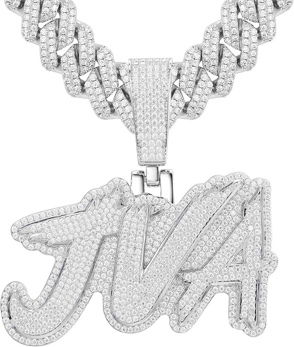 YIMERAIRE Custom 3D Large Moissanite Pendnat Iced Out Moissanite Logo Letter Pendant Personalized Name Necklace S925 Sterling Silver Men Rapper Jewelry 18K Gold Plated Hip Hop Chain