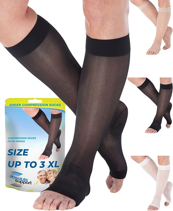 ABSOLUTE SUPPORT Women Knee High Compression Socks 15-20mmHg, Black, Small