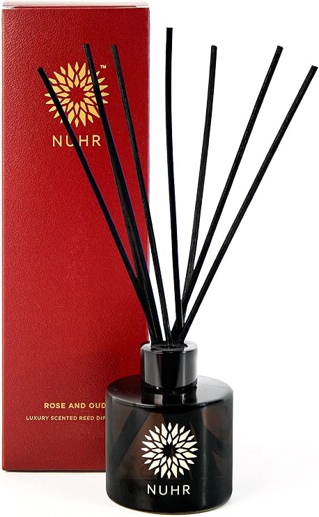 NUHR Home Reed Diffuser Rose & Oud Sticks for Home Multi Note Fragrance - Long Lasting Aroma Perfect Reed Diffuser, Minimum of 4 Months, UK-Made- Gift Set 100ml
