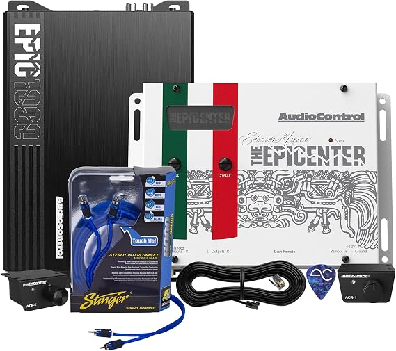 AudioControl Bass Bundle: The EPICENTER Bass Restoration Processor (Mexico White) + EPIC1000 Monoblock 1000W Car Audio Subwoofer Amplifier + Stinger 2-Channel 3 FT 6000 Series RCA Interconnect