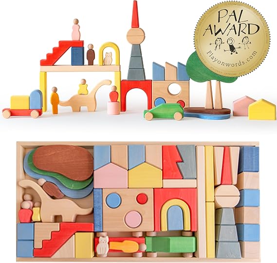 AVDAR Large Wooden Building Blocks for Toddlers, Exclusive Designed Metropolis Wooden Blocks Ages 1-3, City Construction Stacking Educational Montessori Toys Gifts