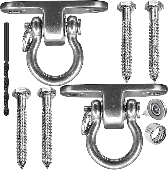 2-Pack Stainless Steel Swing Hangers,Slient Bearing Swing Hanger, Anti-Rust Heavy Duty 180 Rotary Swing, 1500LB Wooden Yoga Hammock Chair, Sandbag Porch Swing