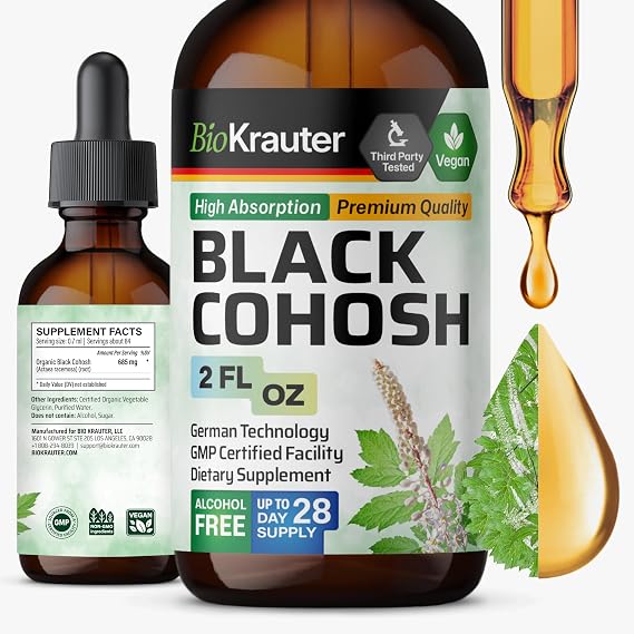 BIO KRAUTER Perimenopause & Menopause Supplements for Women* - Pure Vegan Black Cohosh for Mood Support & Women's Wellness - Black Cohosh Supplements 2 Fl.Oz 28-Day Supply, Alcohol & Sugar Free