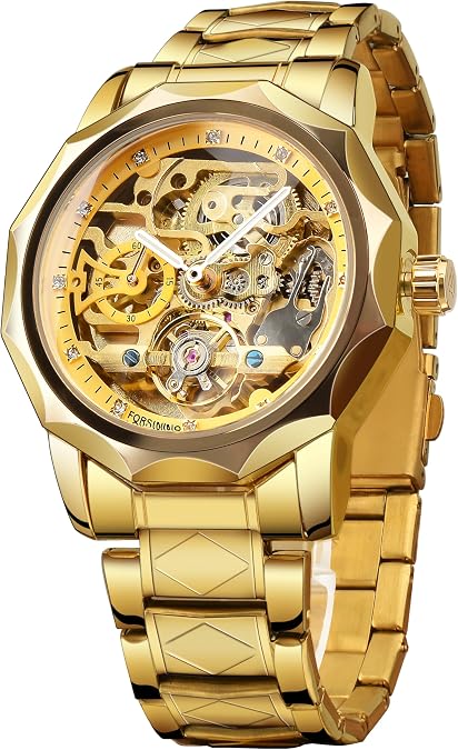 FORSINING Men's Skeleton Watch Steampunk Watch Black Mechanical Watch for Men
