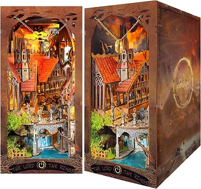 Spilay DIY Dollhouse Booknook Kit,DIY Bookshelf kit,with LED Light and Dust Cover for Bookends Model Build kit,Handmade Crafts Gifts for Birthday Valentines DayValley of The Illusory Rings