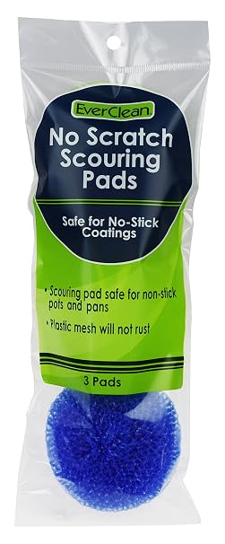 EVERCLEAN 3 Pack Non-Scratch Scouring Pad - Plastic Mesh Scourers Safely Clean Glass, Nonstick Cookware & Bakeware - 3-1/2" in Diameter Assorted Colors (6225.0)