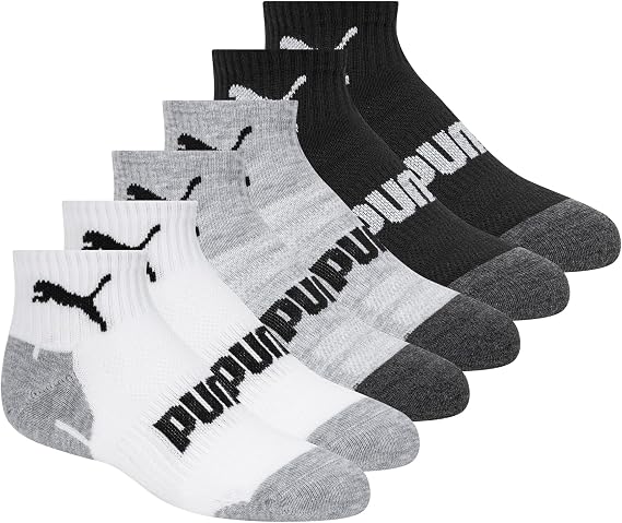 PUMA Boys' 6 Pack Quarter Crew Socks