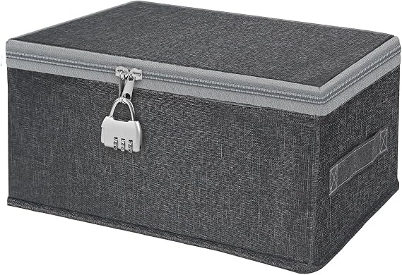Storage Box with Lid Fabric Rganizer Box Lockable Stackable Protective Container for Protection Supply Snacks Jeans Sweaters (30 x 20 x 14 cm)