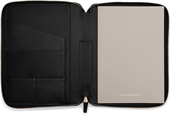 Leatherology Black Onyx B5 Zippered Leather Journal Full-Grain Refillable Notebook with Pen Loop, Interior Pockets & Secure Closure Professional Writing Organizer for Work, Travel & Study