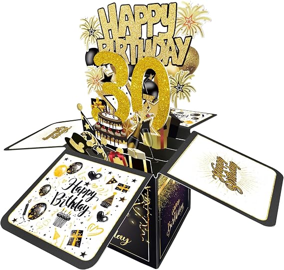Joycard 30th Birthday Card, 30th Birthday Decorations for Women Men, Happy Birthday 3D Cards for 30 Year Old Her Him, Birthday Gifts Box for Daughter Son