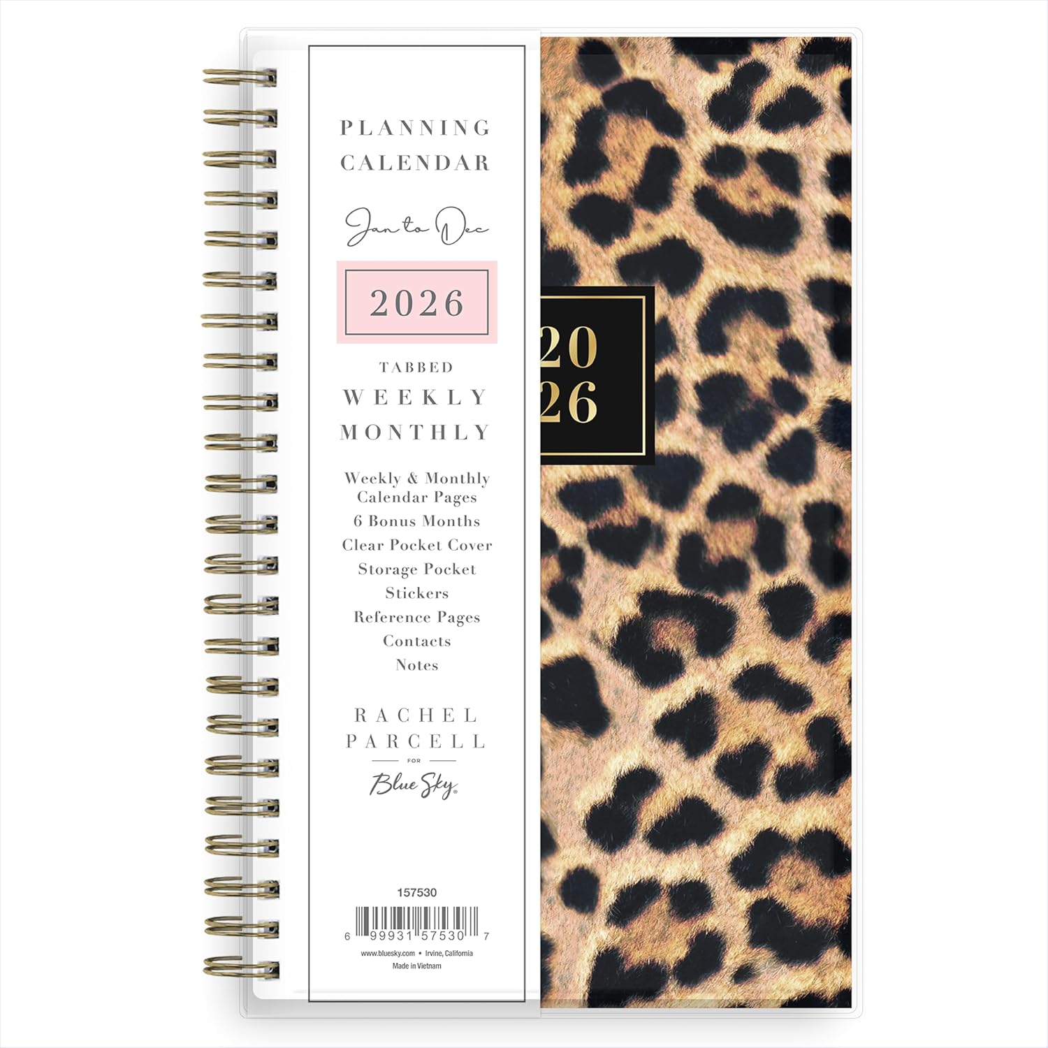 Blue Sky Rachel Parcell 2026 Weekly and Monthly Planner Calendar, January 2026 - December 2026, 5 x 8, Clear Pocket Cover, Durable Twin Wire Binding, Laminated Tabs, Storage Pocket, Stickers, Ana