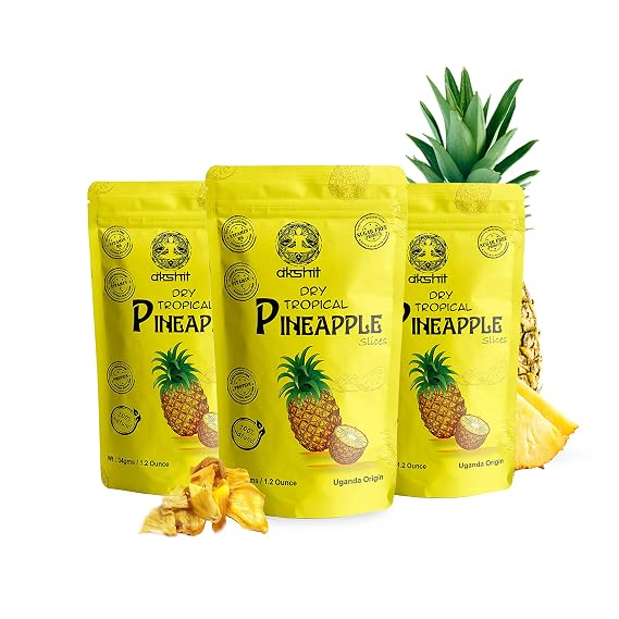 Akshit Dried Pineapple, Dried Pineapple No Sugar Added, Unsweetened Dehydrated Pineapple Snack, Dried Pineapple Slices, Dried Pineapple Unsweetened Bulk, Dry Pineapple Chunks, All-Natural Dried Fruit, Non-GMO, Healthy Snack For Kids and Adults, Pack of 3
