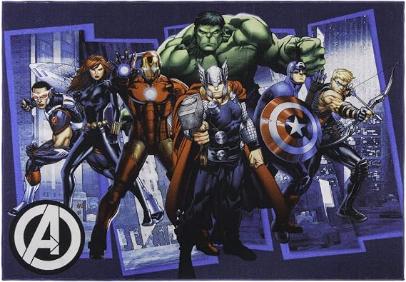 Gertmenian Marvel Avengers City Indoor Area Rug - 4x6 Large, Non-Slip, Ideal for Children in Bedroom, Game Room, Classroom, Nursery or Play Area - Superheroes, Navy/Multi, 47328