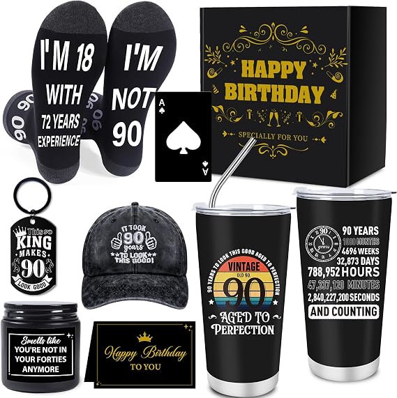 Keluna 7Pcs 90th Birthday Gifts for Men 90 Years Old Dad Grandpa Husband
