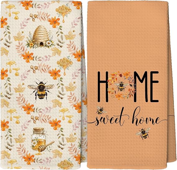 Home Sweet Home Honey Bee Kitchen Towels Decorative 16x24 Set of 2