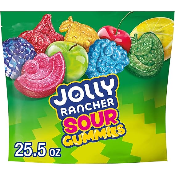 JOLLY RANCHER Sour Gummies Assorted Fruit Gummy Candy Bag, 25.5 oz | Sour Candy, Fruit Gummies in Watermelon, Green Apple, Cherry, Lemon and Blue Raspberry Flavors, Resealable Share Bag, 25.5 oz
