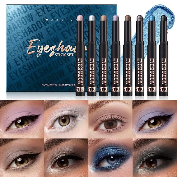 Eyeshadow Sticks Set, Matte Cream Eyeshadow Sticks Set for Eyes, Shimmer Eye Crayon Shadow Brightener Stick, Long Lasting Waterproof Eye Shadow (Set C)
