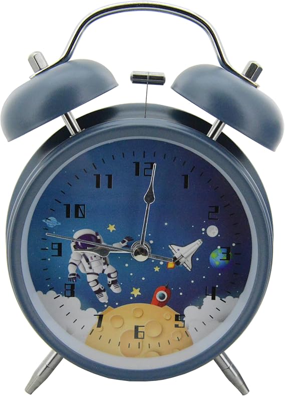 Coverzone Modern Illustrated Alarm Clock Decorative Loud Mechanical Alarm Loud Space Themed Alarm Clock Decorative Gift 16 x 11 x 5 cm Lunar Voyage Oil Blue