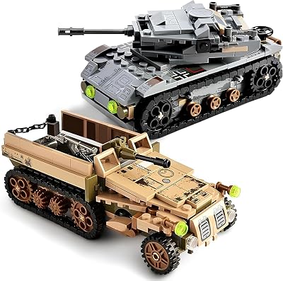 German Tiger Tank & Humvee Jeep Military Building Set - 1018 PCS Army Vehicle Models with Rotating Turret & Rolling Wheels, Collectors Gift Idea