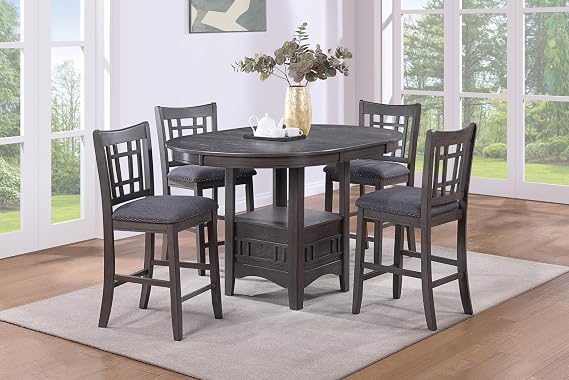Round Dining Table for Set 4, Modern Round Wood Dining Table Dinner Table Kitchen Table with 4 Dining Chairs, Circle Dining Table Set for Dining Room (Dark Gray, 42'' Table with 4 Chairs)