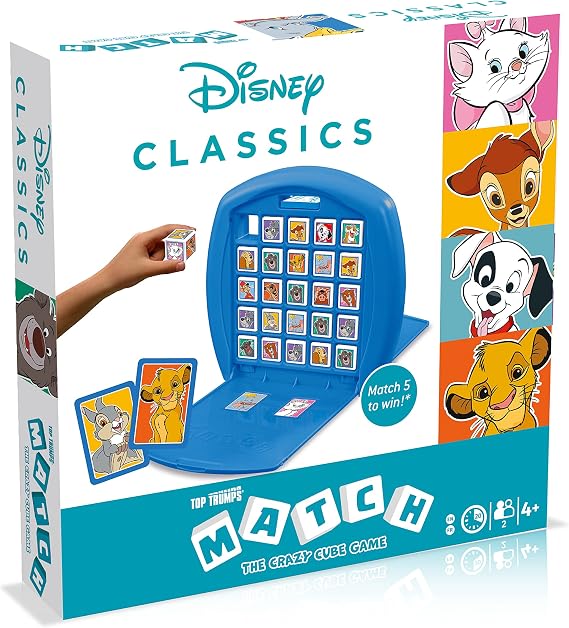 Top Trumps Disney Animals Match Board Game, Play with Simba, Patch, Bambi, Dumbo and Thumper, educational travel game, gift and toy for boys and girls aged 4 plus