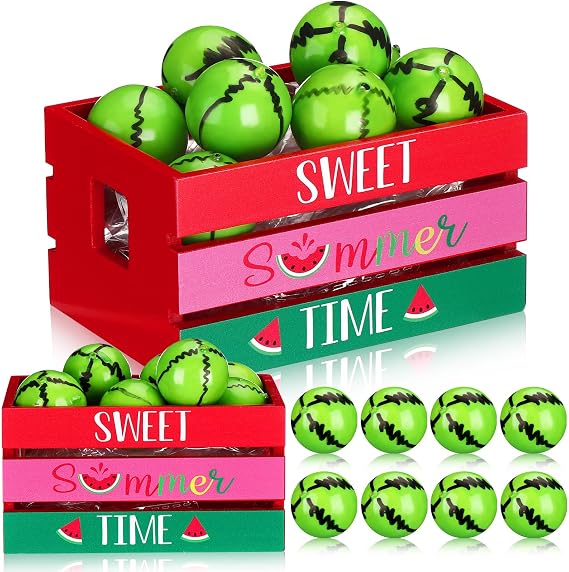 Yulejo Watermelon Mini Crate Summer Tiered Tray Decor and 8 Faux Watermelon