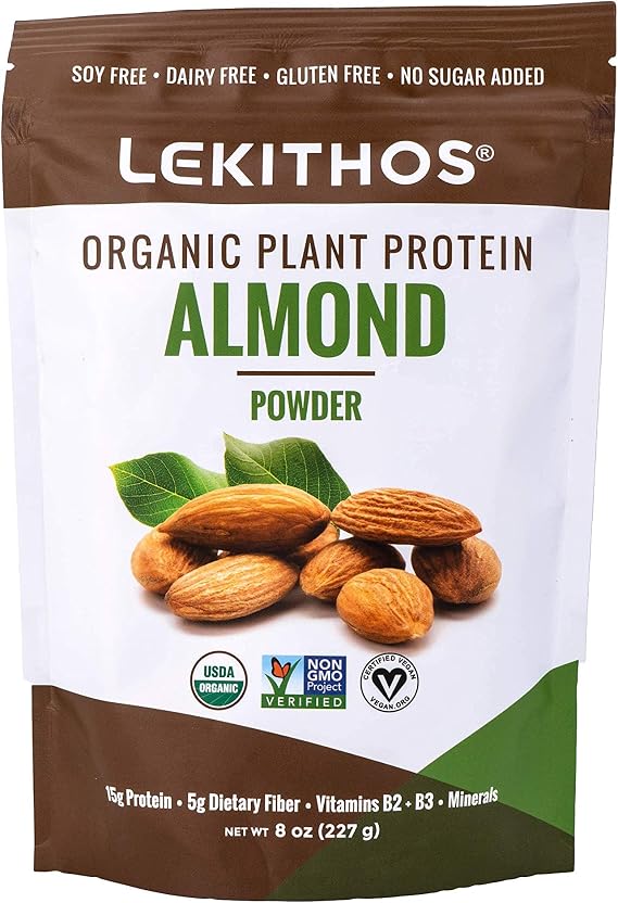 Organic Almond Protein Powder | 15g Protein | High in Vitamin B2 + B3, Magnesium, Potassium | 8oz | High Fiber | Single Ingredient | USDA Organic, Plant-Based, Vegan, Non-GMO, No Added Sugar