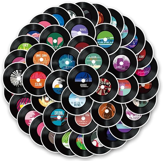 FMOST 50 Pcs Vintage Music Stickers for Water Bottle, Waterproof Vinyl CD Record Band Stickers for Teens Adults, Retro 90s Aesthetic Decals for Laptop, Guitar, Skateboard, Journal, Phone Case
