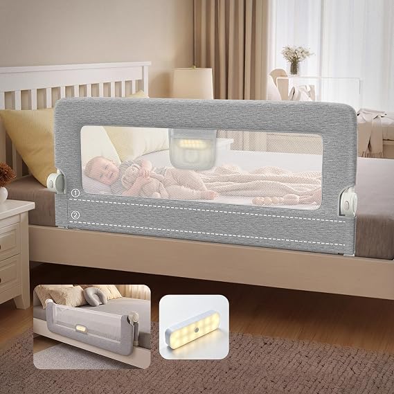 Bed Rail for Toddlers - Safety Baby Guard with Night Light,Grey 47"