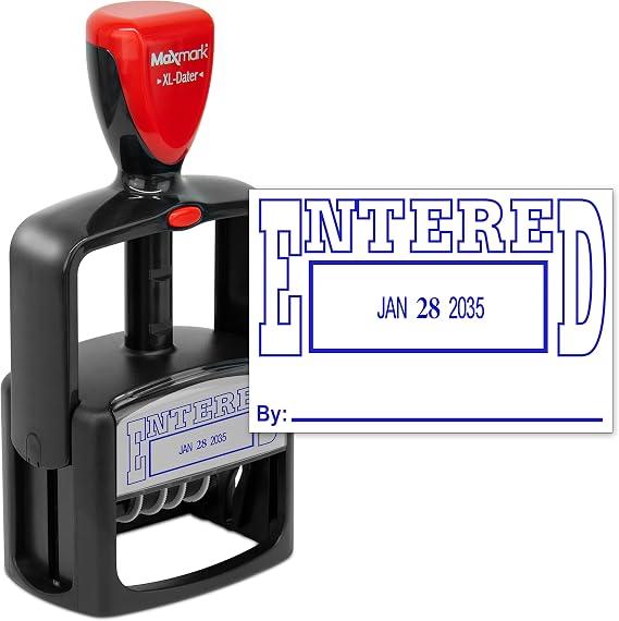 MaxMark Heavy Duty Style 5 Date Stamp with Entered self Inking Stamp - Blue Ink