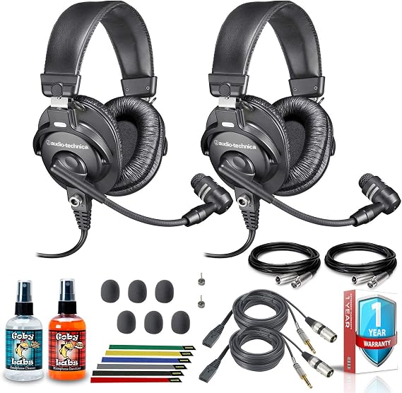 Audio-Technica BPHS1 Broadcast Stereo Headset (2-Pack) with Two 10ft XLR Cables, Cleaning Kit, 6-Pack Reusable Cable Ties, and