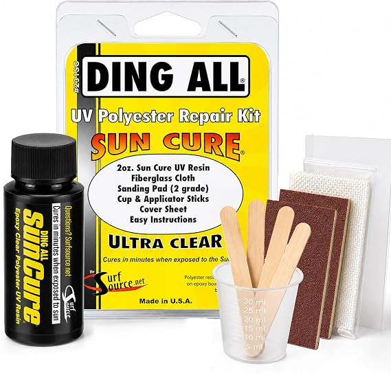 Ding All Sun Cure Surfboard Fiberglass Resin Repair Kit for Surfboard Wax | Sun Cure Surfboard Repair Kit, UV Cure Resin for Fast Ding Repair, No Mixing, Sun-Activated Patch Kit, SUP, Paddle Board