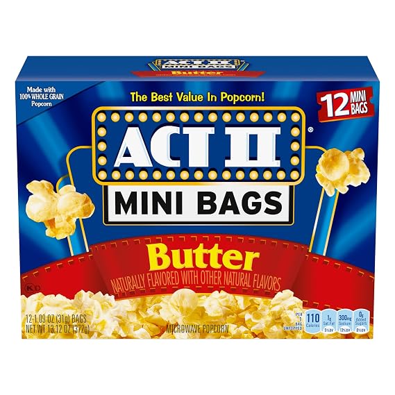 Act II Butter Flavor Microwave Popcorn, Mini Bags, 13.125 oz., 12 Count Bags