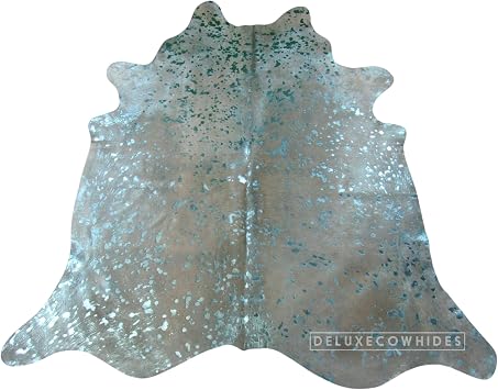 Cowhide Area Rug - Turquoise Metallic Cowhide Approx 7X6 feet or 213X183cm