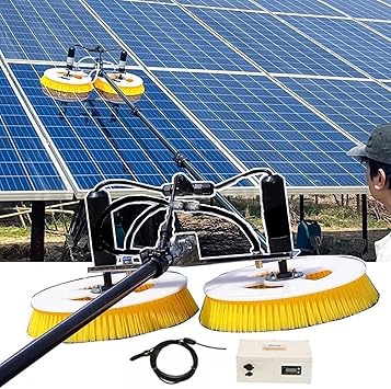 Electric Solar Photovoltaic Panel Cleaning(Double Head),Solar Panel Cleaning Brush(Extendable),Dual-Use Version(Plug-in+Battery),Outdoor Sloped Roof Washing Device-500-750m2/H,3.5m