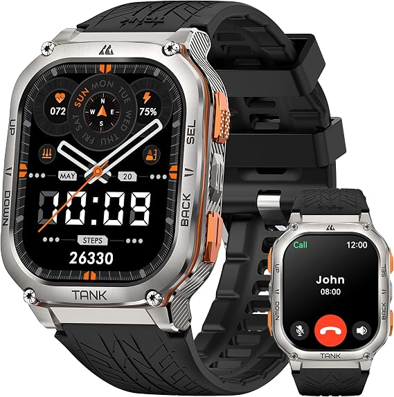 KOSPET Tank M3 Ultra Smart Watch with GPS, 5ATM Waterproof, Compass, Altitude, Air Pressure, 480mAh Extra Large Battery, Full Stainless Steel, Bluetooth Call, AMOLED Always-on Display